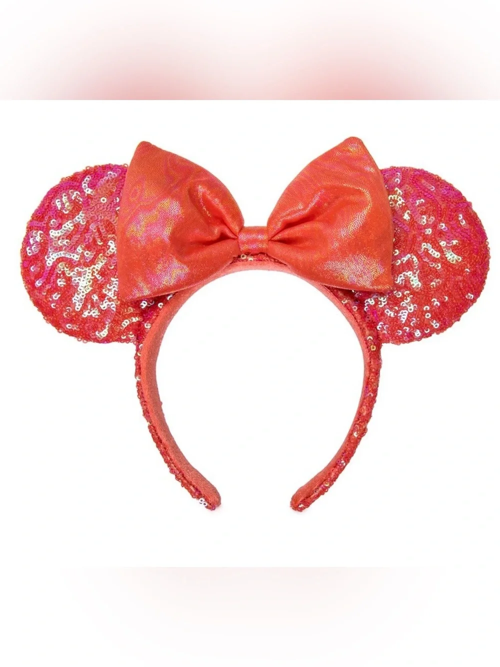 Disney Parks Sequin Minnie Ear Headband with Bow - Coral New with Tags